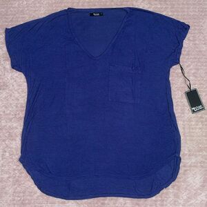 Michael Lauren Navy Blue Kareem Draped V Neck Pocket Tee